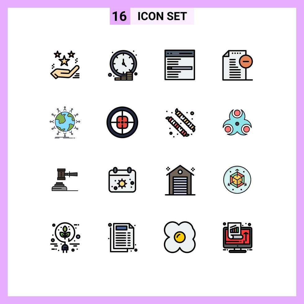 16 universelle, flache, farbgefüllte Linien für Web- und mobile Anwendungen vektor
