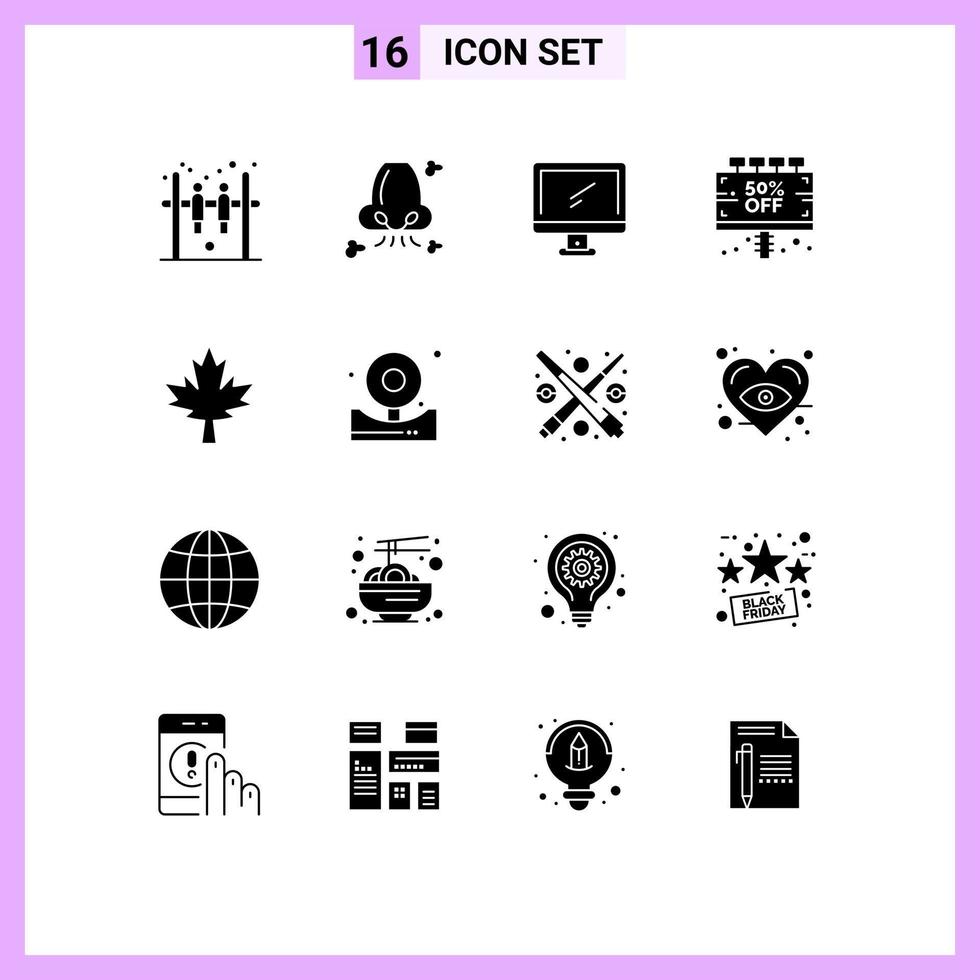 piktogrammsatz von 16 einfachen soliden glyphen von angebotsverkauf computerplatine pc editierbare vektordesignelemente vektor
