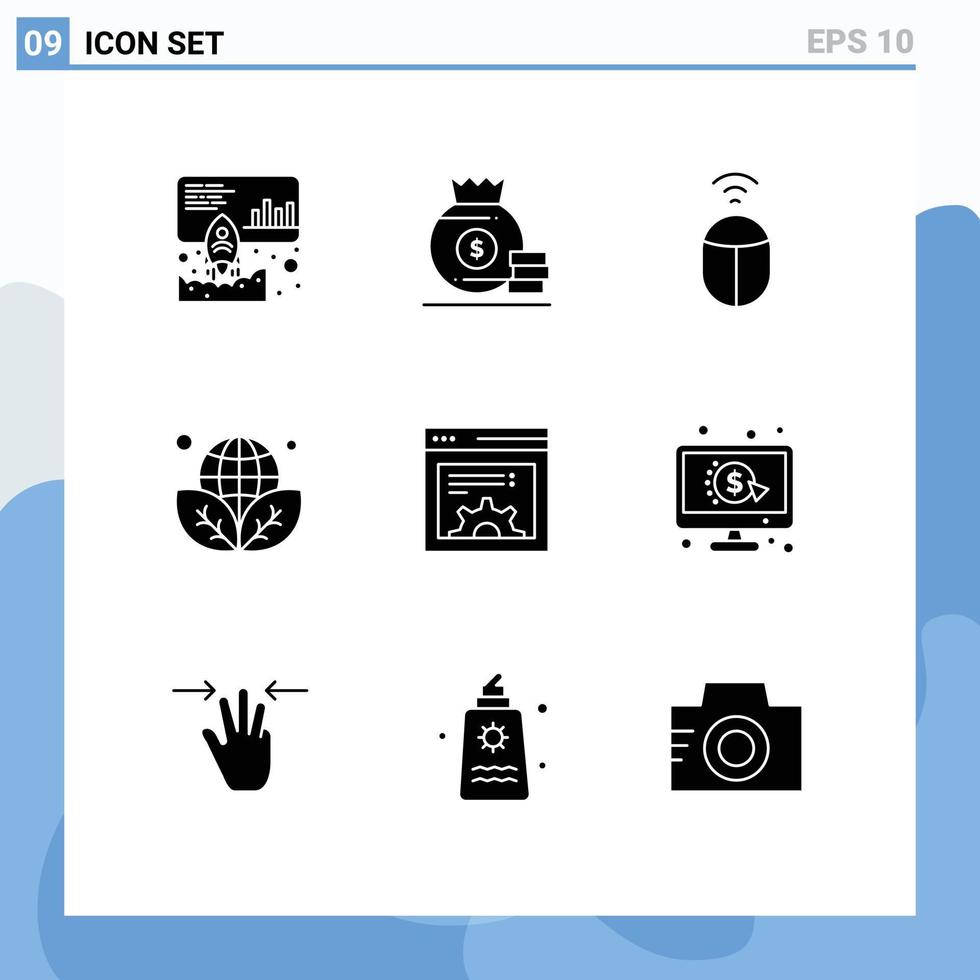 universelle Symbolsymbole Gruppe von 9 modernen soliden Glyphen der Webdesign-Maus grüne Ökologie editierbare Vektordesign-Elemente vektor