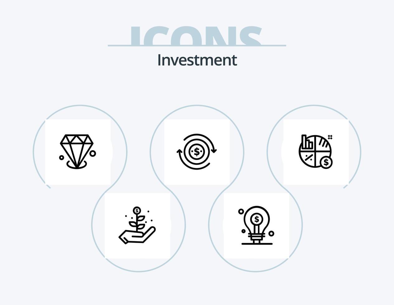 investering linje ikon packa 5 ikon design. investering. pengar. glas. investering. finansiera vektor