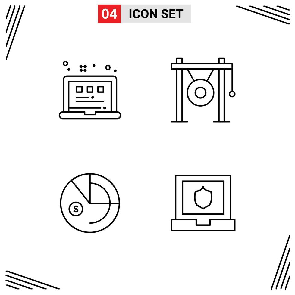 Packung mit 4 kreativen, gefüllten, flachen Farben von Rasteranalyse-Laptop-Instrumentendiagrammen, editierbaren Vektordesign-Elementen vektor