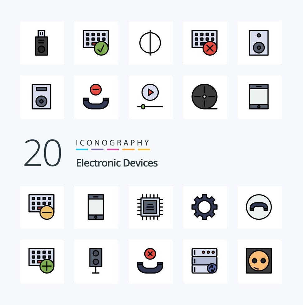 20 enheter linje fylld Färg ikon packa tycka om iphone tangentbord kantutjämning hårdvara enheter vektor