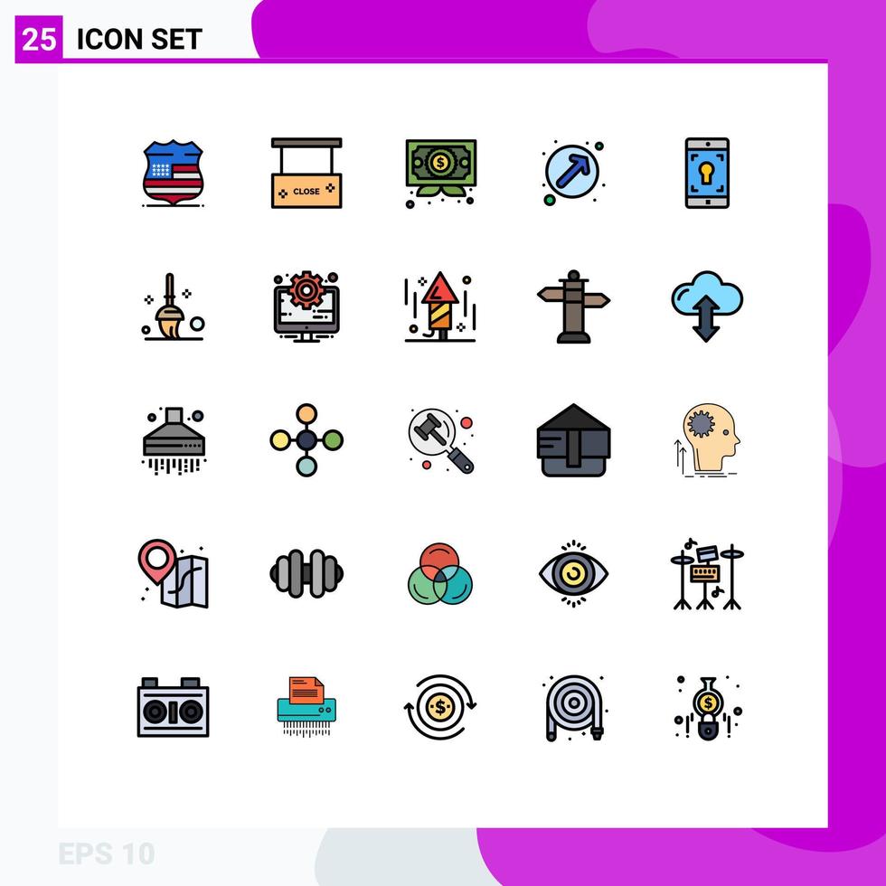 mobil gränssnitt fylld linje platt Färg uppsättning av 25 piktogram av mobil upp rätt företag pekare pil redigerbar vektor design element