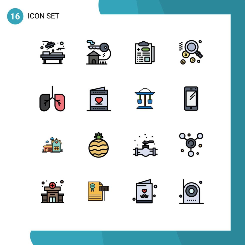 16 tematiska vektor platt Färg fylld rader och redigerbar symboler av kort lungor sjukvård anatomi Sök redigerbar kreativ vektor design element