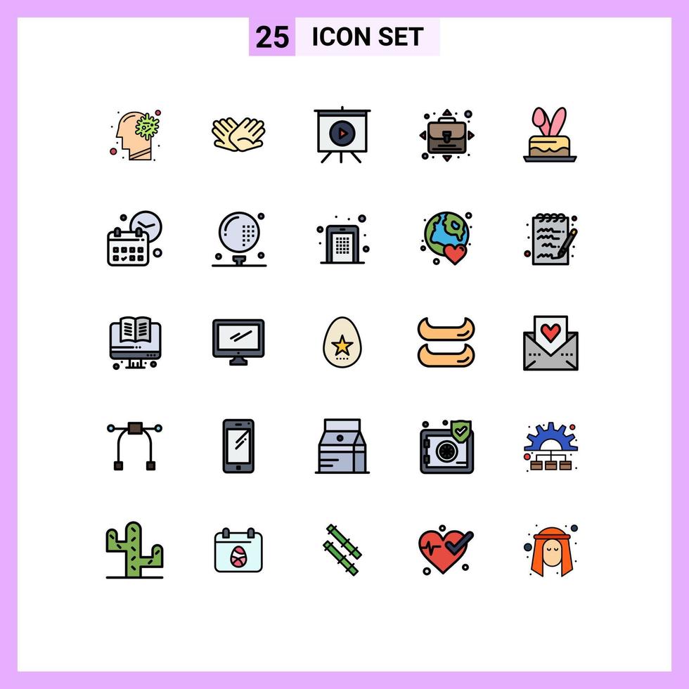 användare gränssnitt packa av 25 grundläggande fylld linje platt färger av ägg person portion möjlighet video redigerbar vektor design element