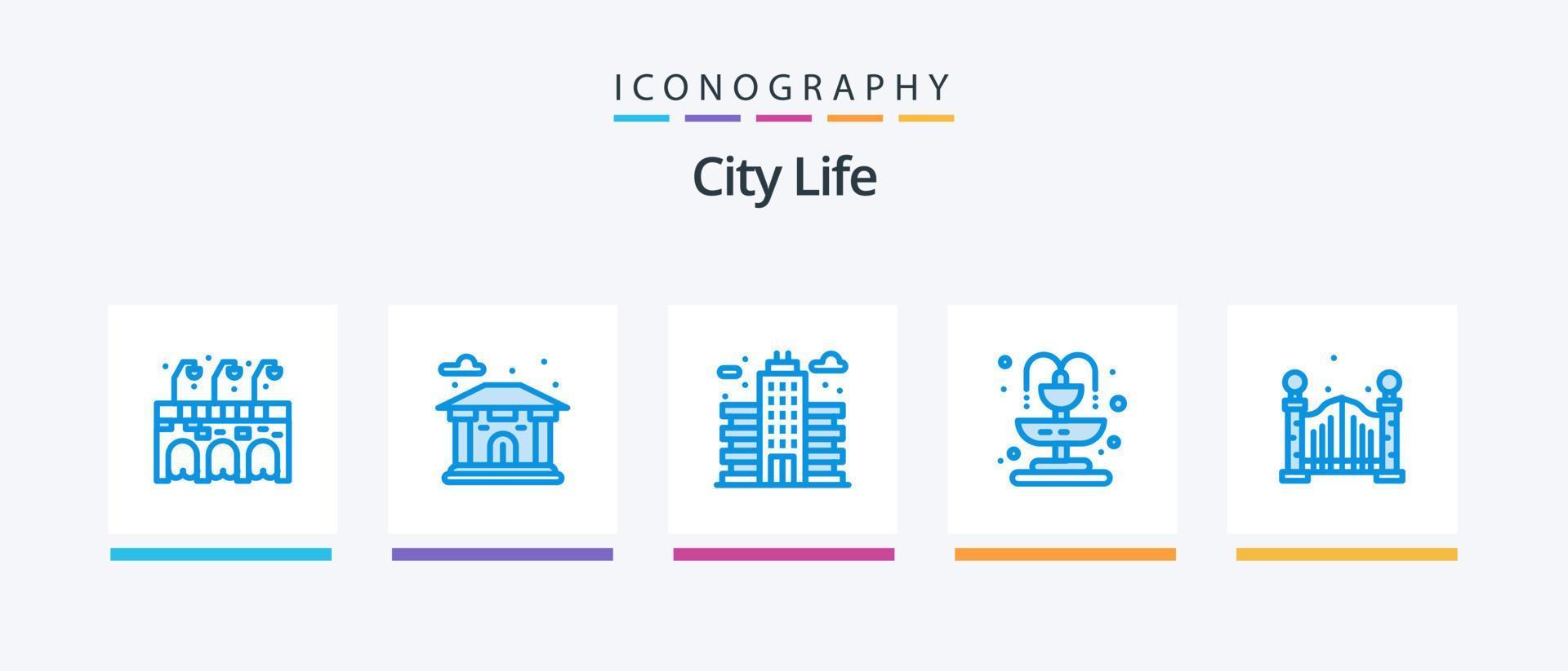 stad liv blå 5 ikon packa Inklusive . bro. kontor. liv. fontän. kreativ ikoner design vektor