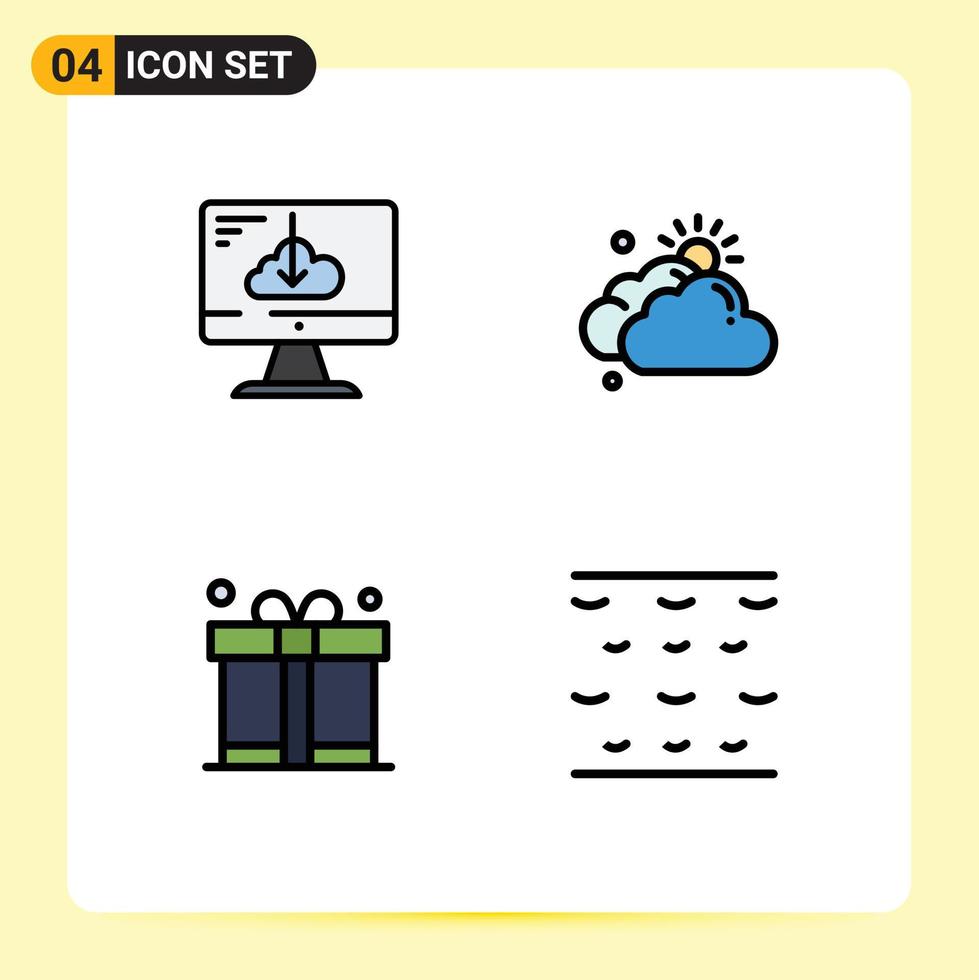 4 tematiska vektor fylld linje platt färger och redigerbar symboler av moln gåva Installera molnig far redigerbar vektor design element