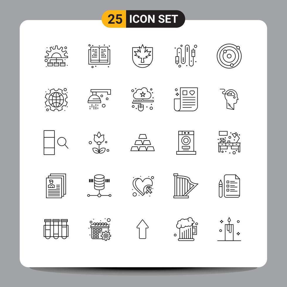 Stock Vector Icon Pack mit 25 Linienzeichen und Symbolen für Galaxy Electric Leaf Verbindungskabel editierbare Vektordesign-Elemente