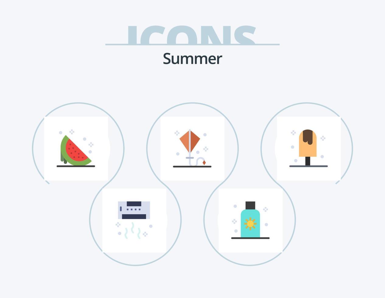 Sommer-Flat-Icon-Pack 5 Icon-Design. Drachen. glücklich. Sonne. Wassermelone. Sommer vektor