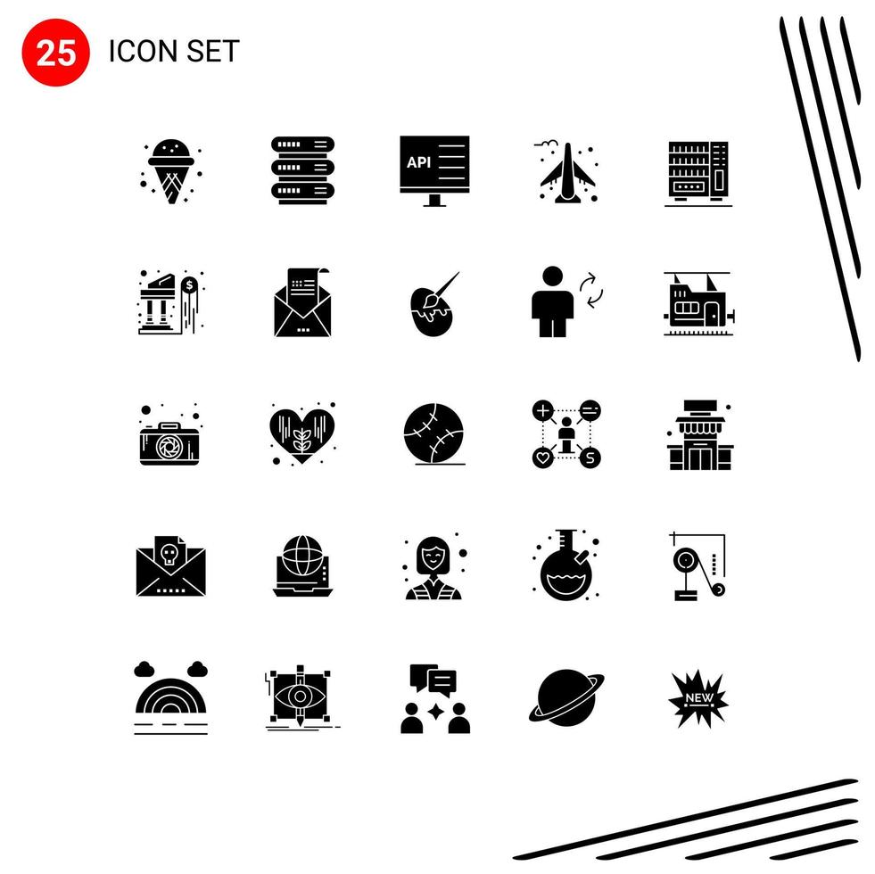 grupp av 25 fast glyfer tecken och symboler för garderob möbel kodning plan flygplan redigerbar vektor design element