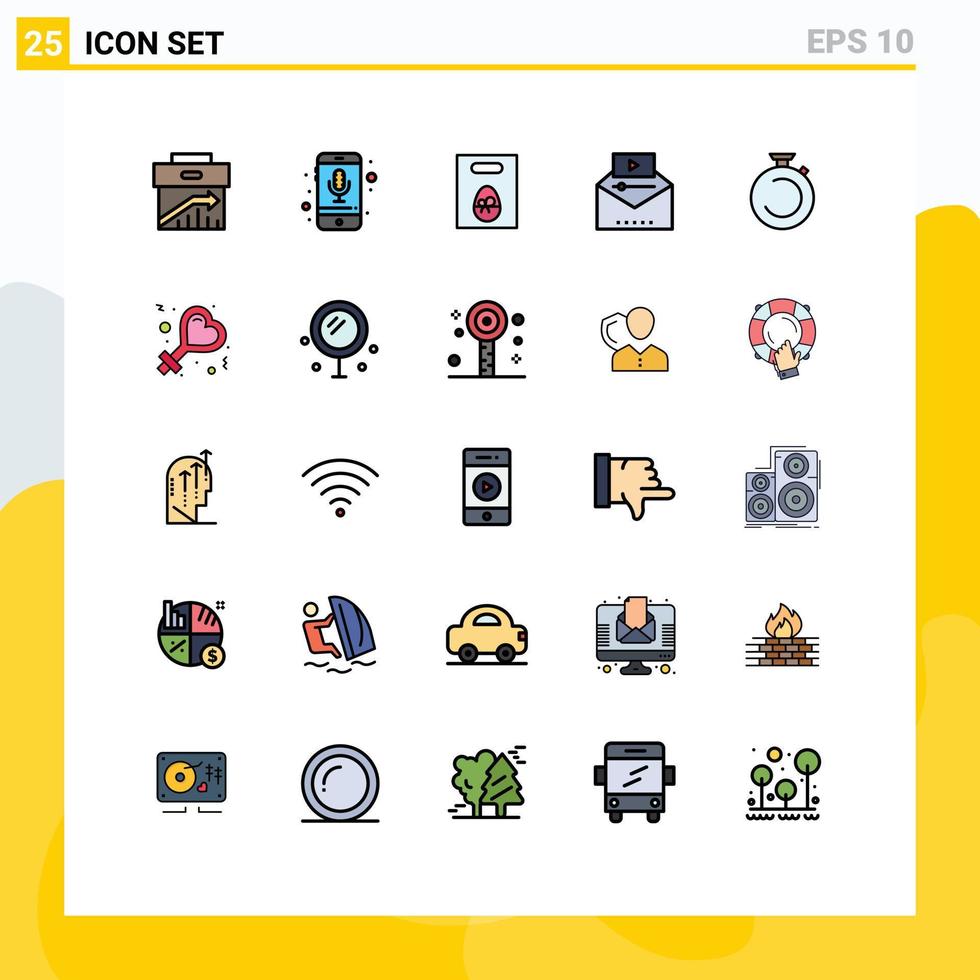 modern uppsättning av 25 fylld linje platt färger pictograph av video marknadsföring populär video inspelning känd video gåva redigerbar vektor design element