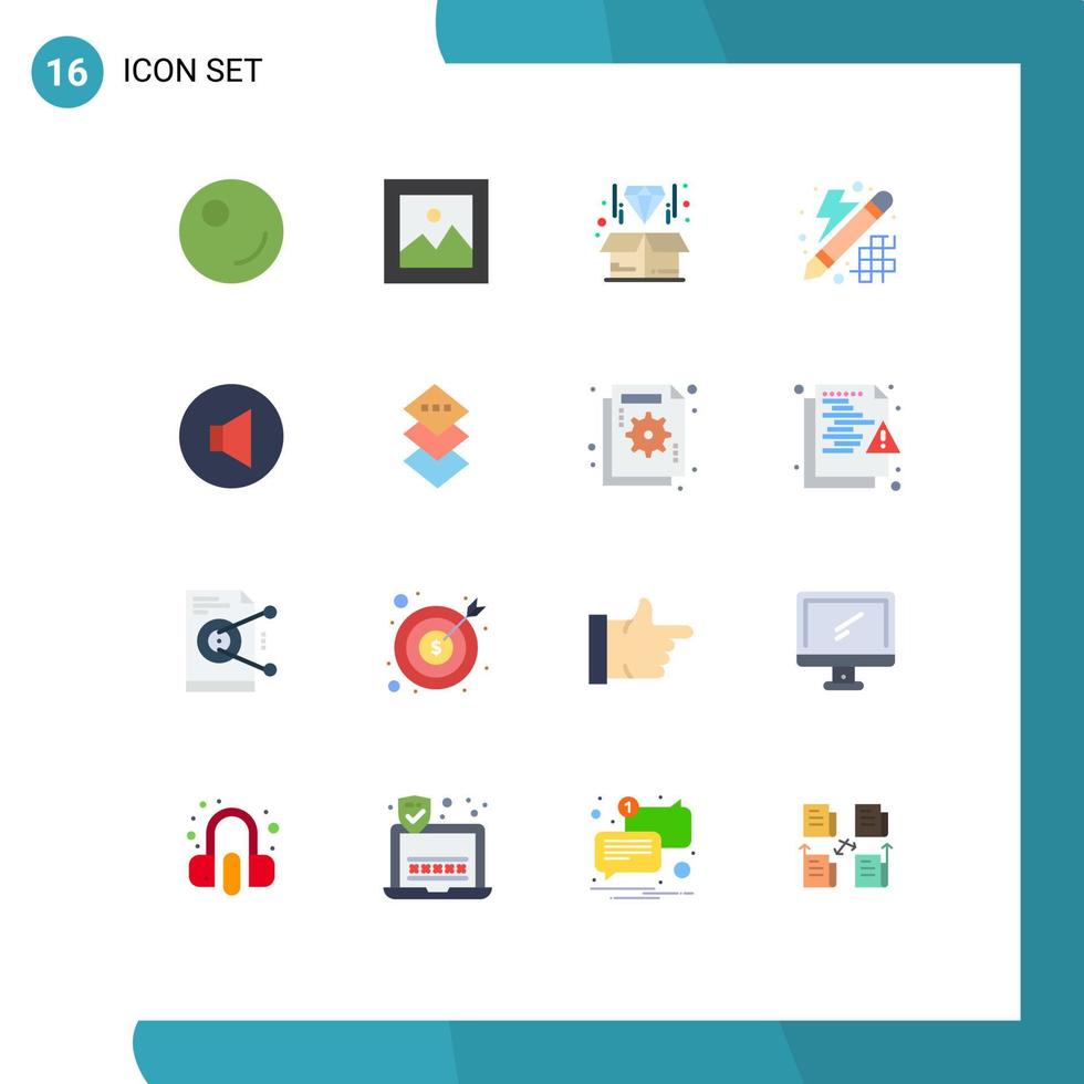 uppsättning av 16 vektor platt färger på rutnät för design högtalare diamant ljud innovation redigerbar packa av kreativ vektor design element