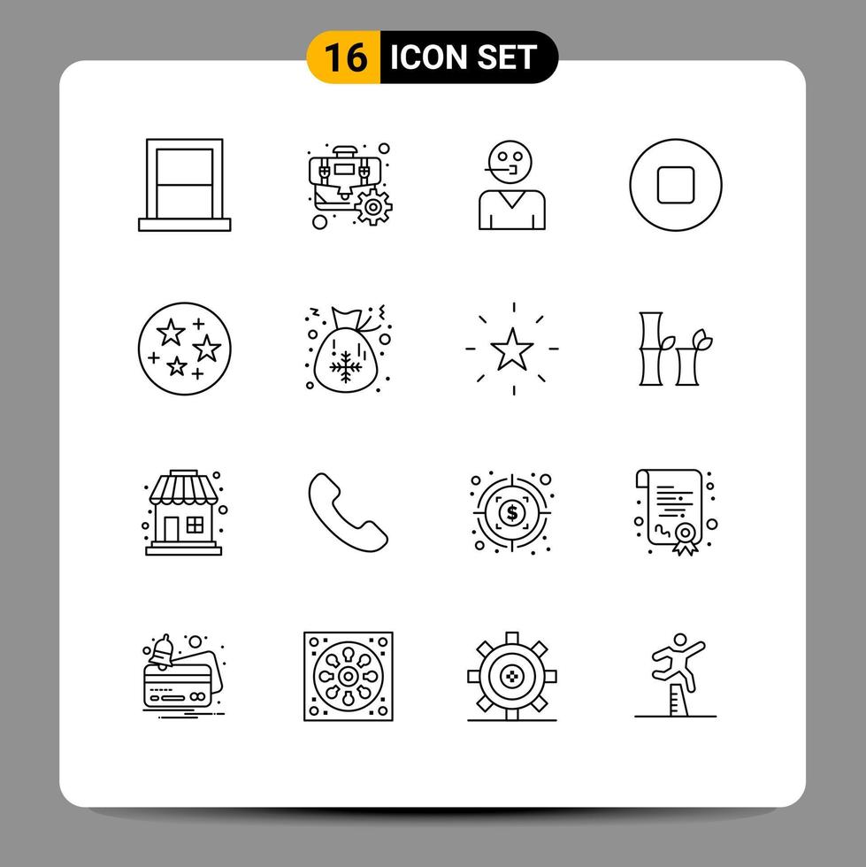 Gliederungssatz der mobilen Schnittstelle mit 16 Piktogrammen der Raumstoppoptimierung Multimedia-Unterstützung bearbeitbare Vektordesignelemente vektor