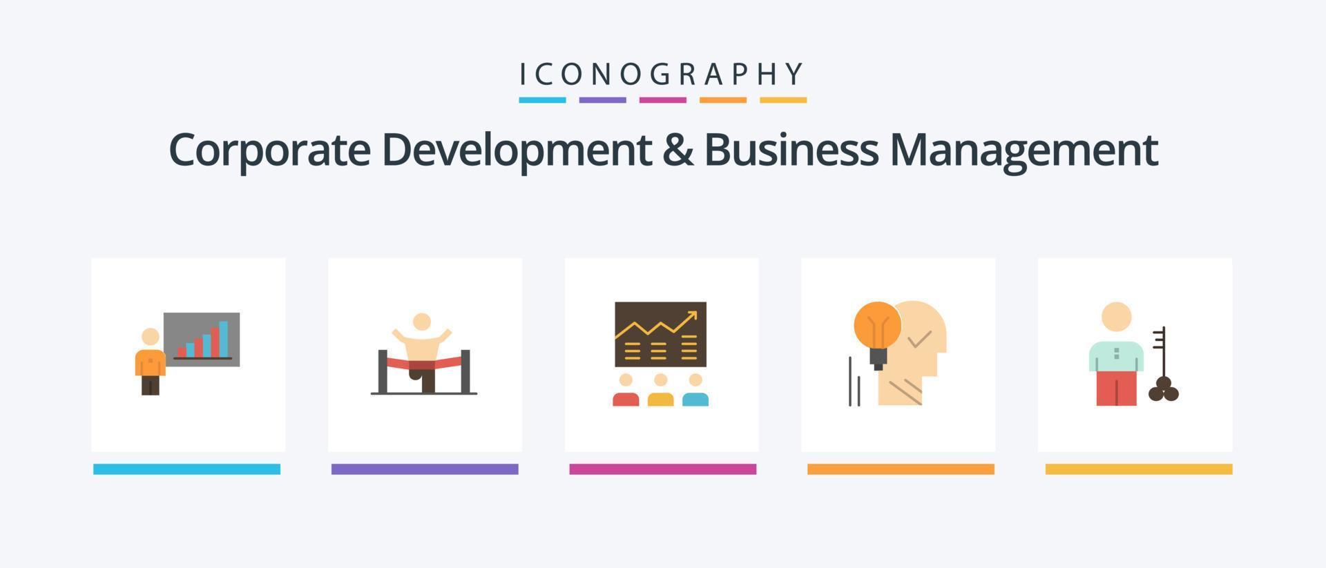 företags- utveckling och företag förvaltning platt 5 ikon packa Inklusive Graf. Diagram. ledare. företag. team. kreativ ikoner design vektor