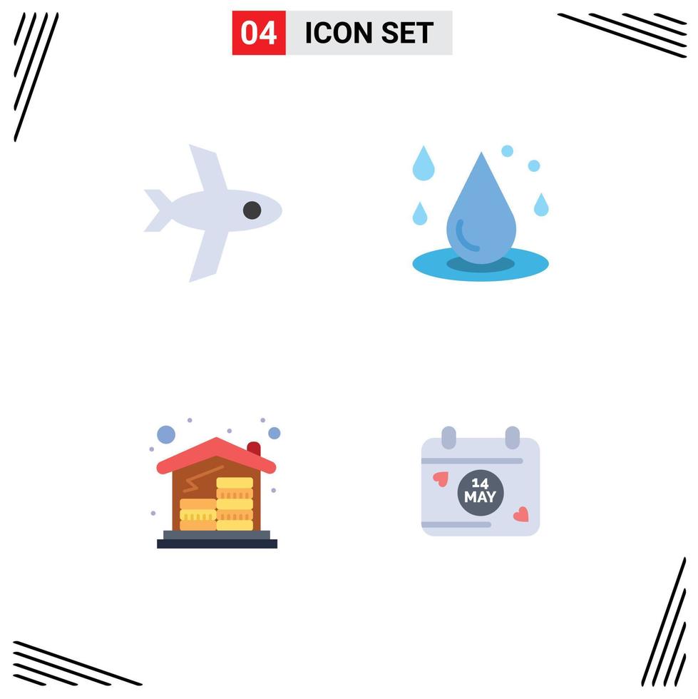 4 kreativ ikoner modern tecken och symboler av flyg hus släppa vatten vatten kalender redigerbar vektor design element