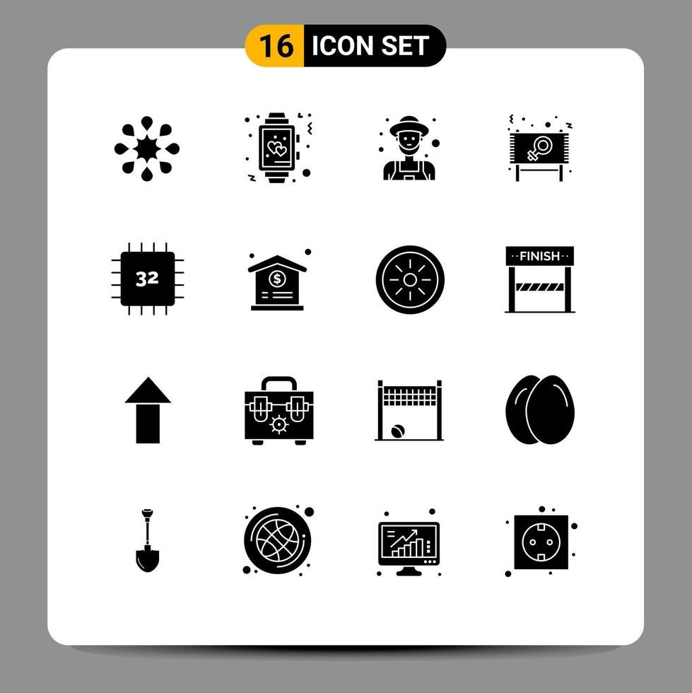uppsättning av 16 modern ui ikoner symboler tecken för chip meddelande jordbrukare dag ad redigerbar vektor design element