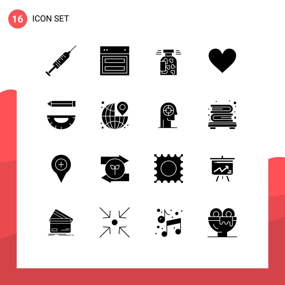 16 kreative Symbole moderne Zeichen und Symbole wie Herz-Web-Valentine-Plätzchen editierbare Vektordesign-Elemente vektor