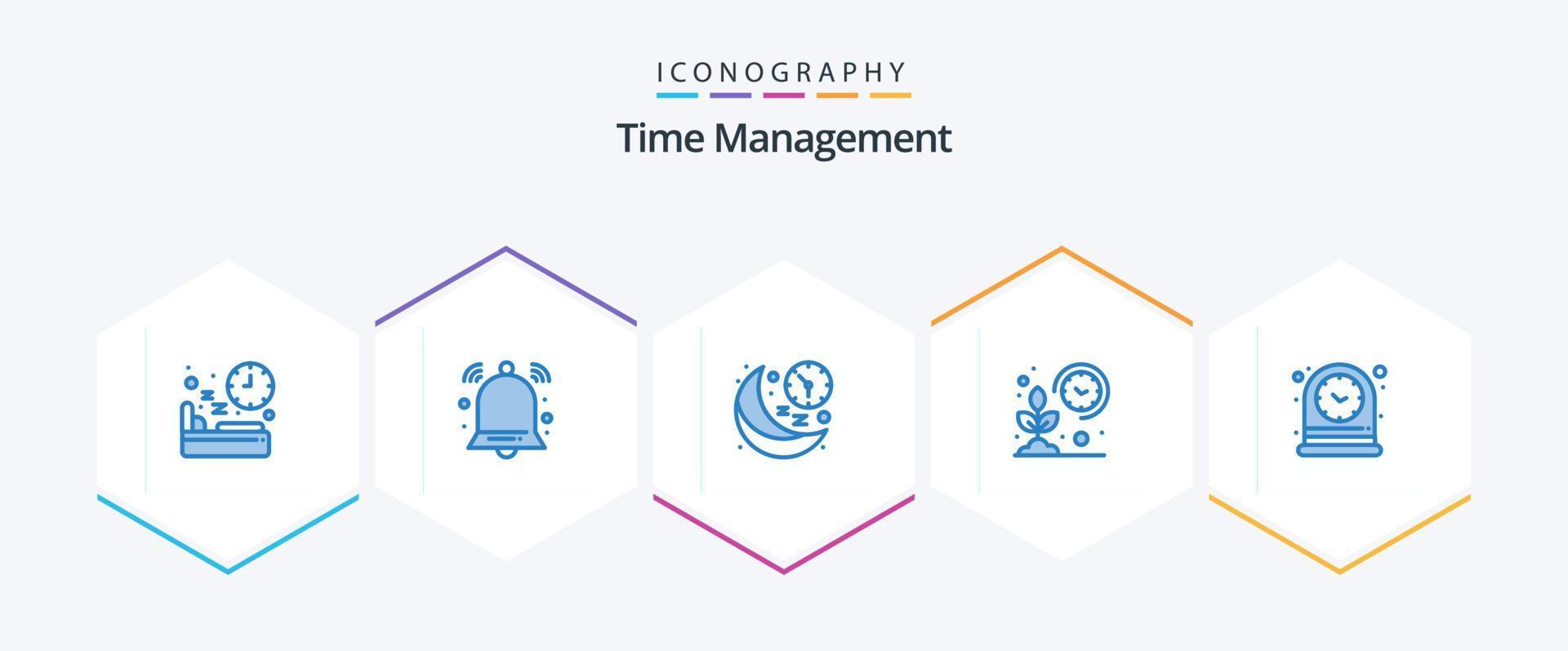 Zeitmanagement 25 Blue Icon Pack inklusive Grow. Bauer. Signal. Bauernhof. Nacht vektor