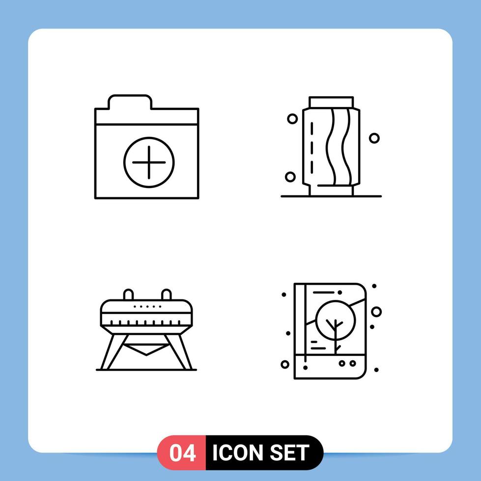 mobil gränssnitt linje uppsättning av 4 piktogram av Lägg till gymnastik kan mat bok redigerbar vektor design element