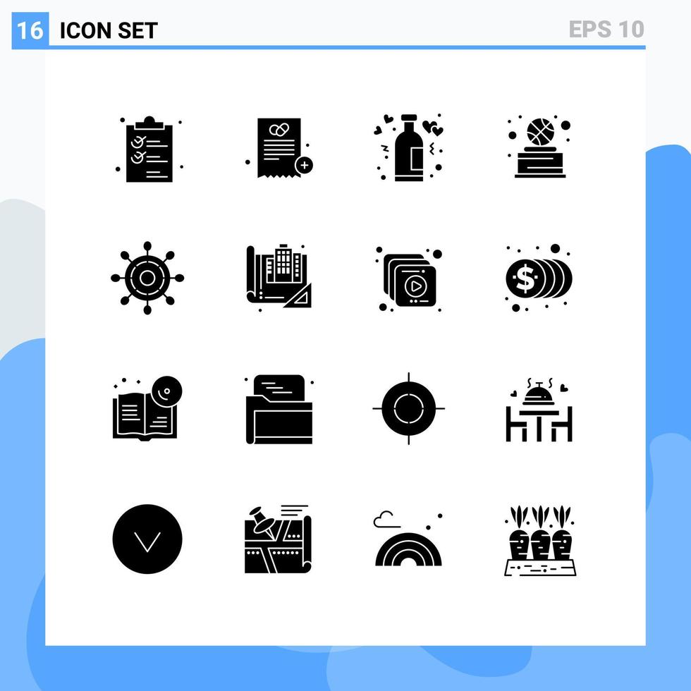 piktogram uppsättning av 16 enkel fast glyfer av vinna sport medicin basketboll roman redigerbar vektor design element