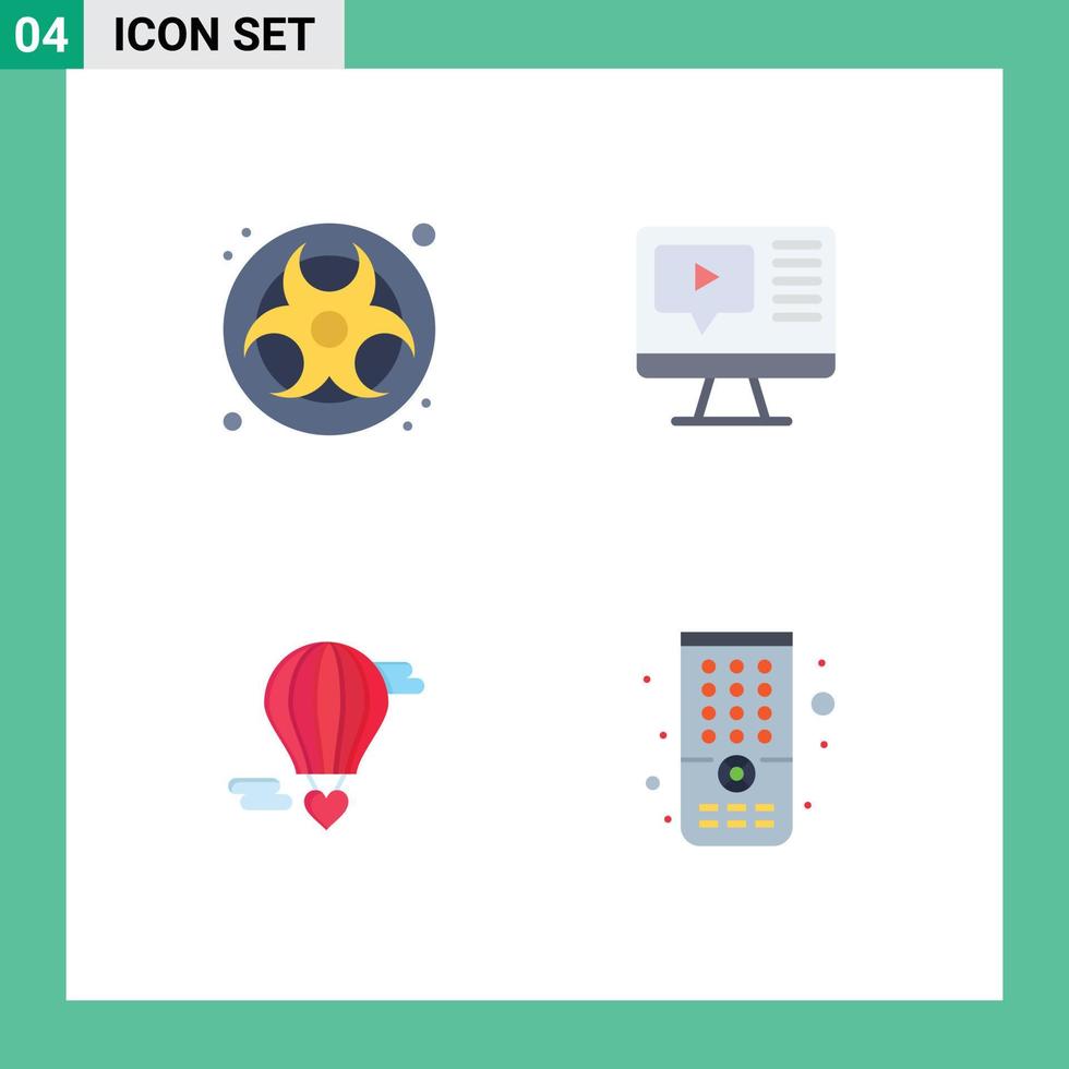 uppsättning av 4 kommersiell platt ikoner packa för gas flygande baloon avfall video kärlek redigerbar vektor design element