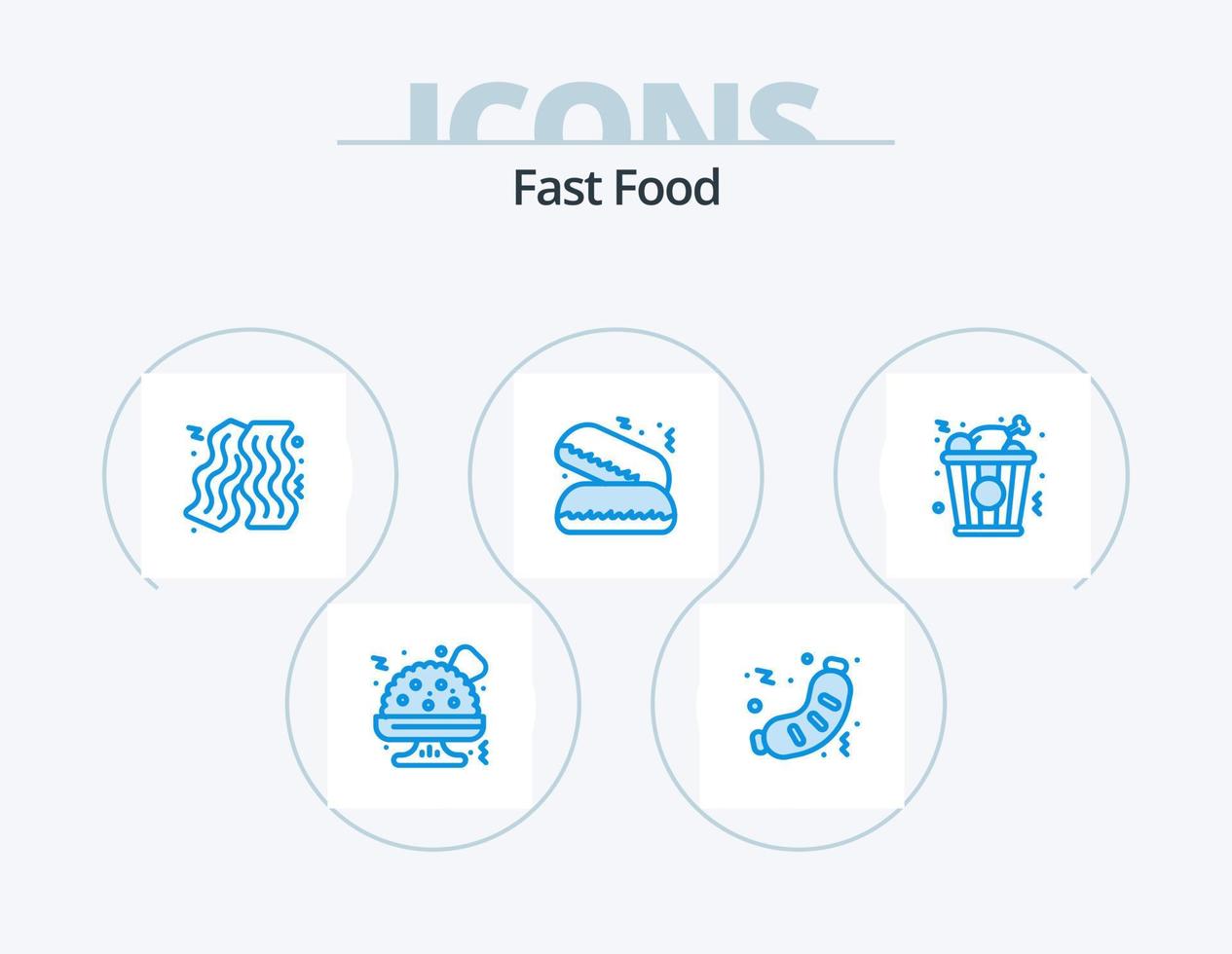 Fast Food blau Icon Pack 5 Icon Design. . Hähnchen. Lebensmittel. Lebensmittel. Kuchen vektor