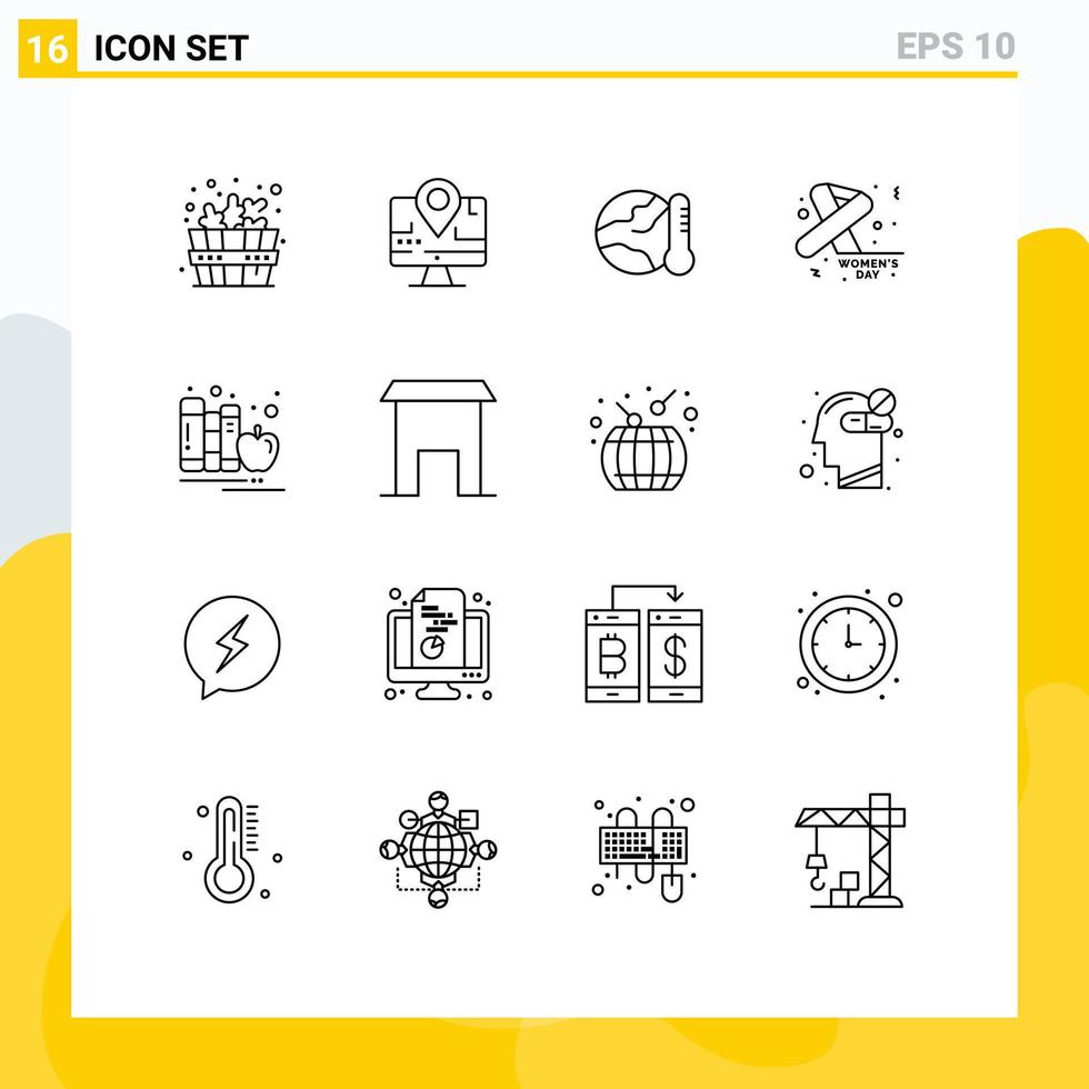 satz von 16 modernen ui symbolen symbole zeichen für bücher tag umwelt weibliches bewusstsein editierbare vektordesignelemente vektor