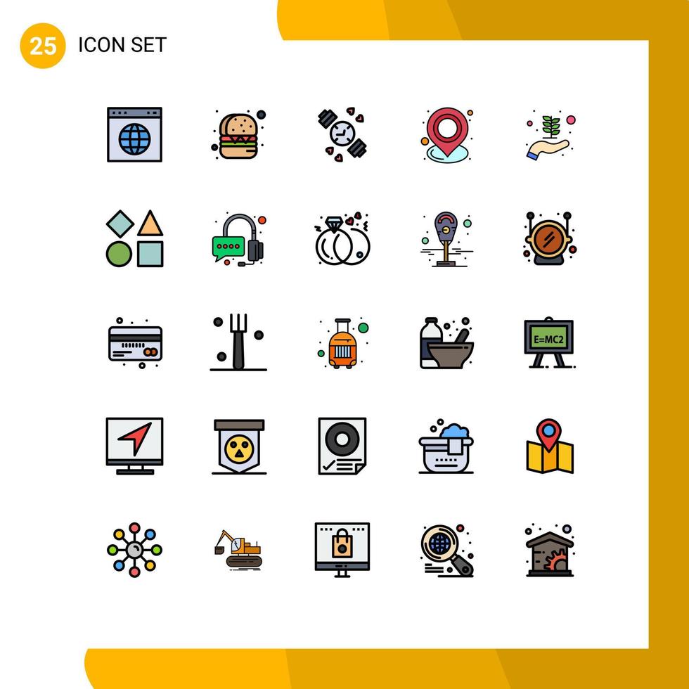 modern uppsättning av 25 fylld linje platt färger pictograph av hand företag börja hand Kolla på punkt Karta redigerbar vektor design element