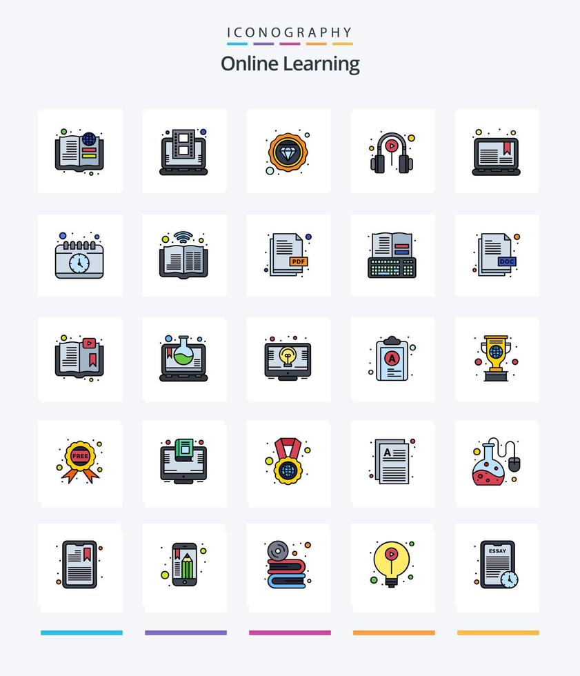 kreatives Online-Lernen 25 Zeilen gefülltes Icon Pack wie Kurs. Lektion. Diamant. Lernen. Klasse vektor