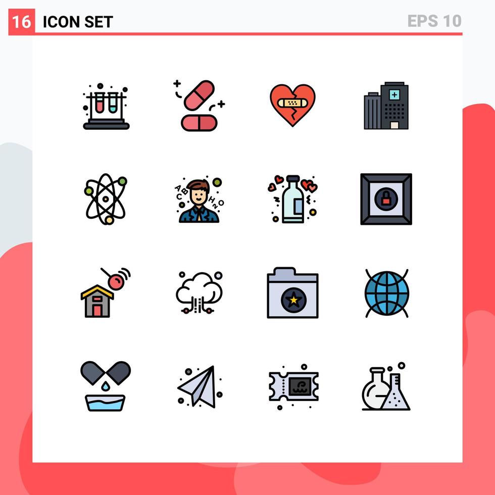 uppsättning av 16 modern ui ikoner symboler tecken för prestation byggnad bruten galen kärlek redigerbar kreativ vektor design element
