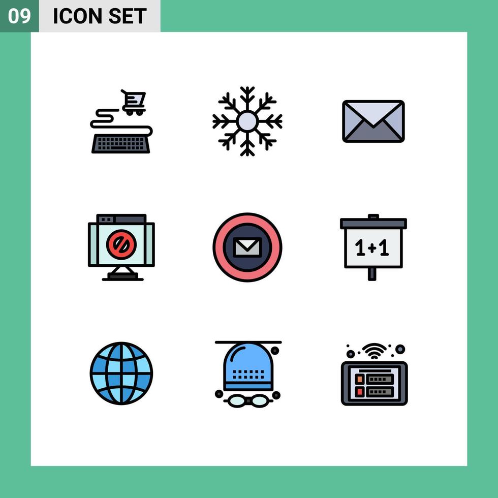 9 Benutzeroberfläche Filledline Flat Color Pack mit modernen Zeichen und Symbolen von Ribbon Stop E-Mail verweigert Cross-editierbare Vektordesign-Elemente vektor