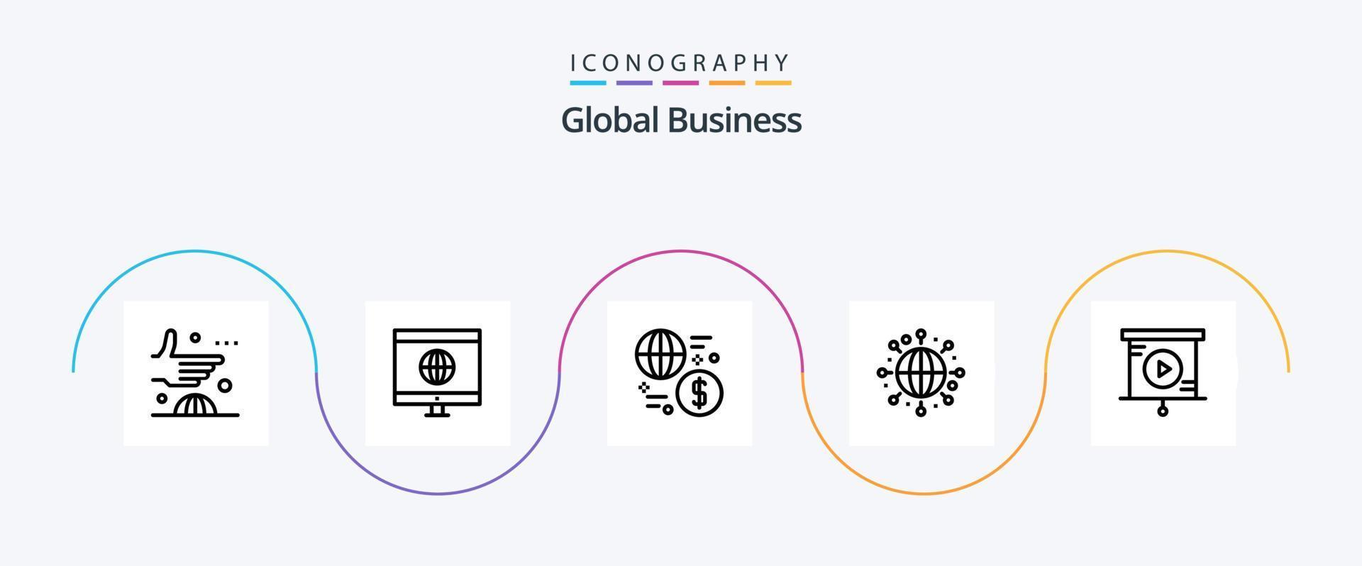 Global Business Line 5 Icon Pack inklusive Business. Welt. Währung. Globus. Transaktion vektor