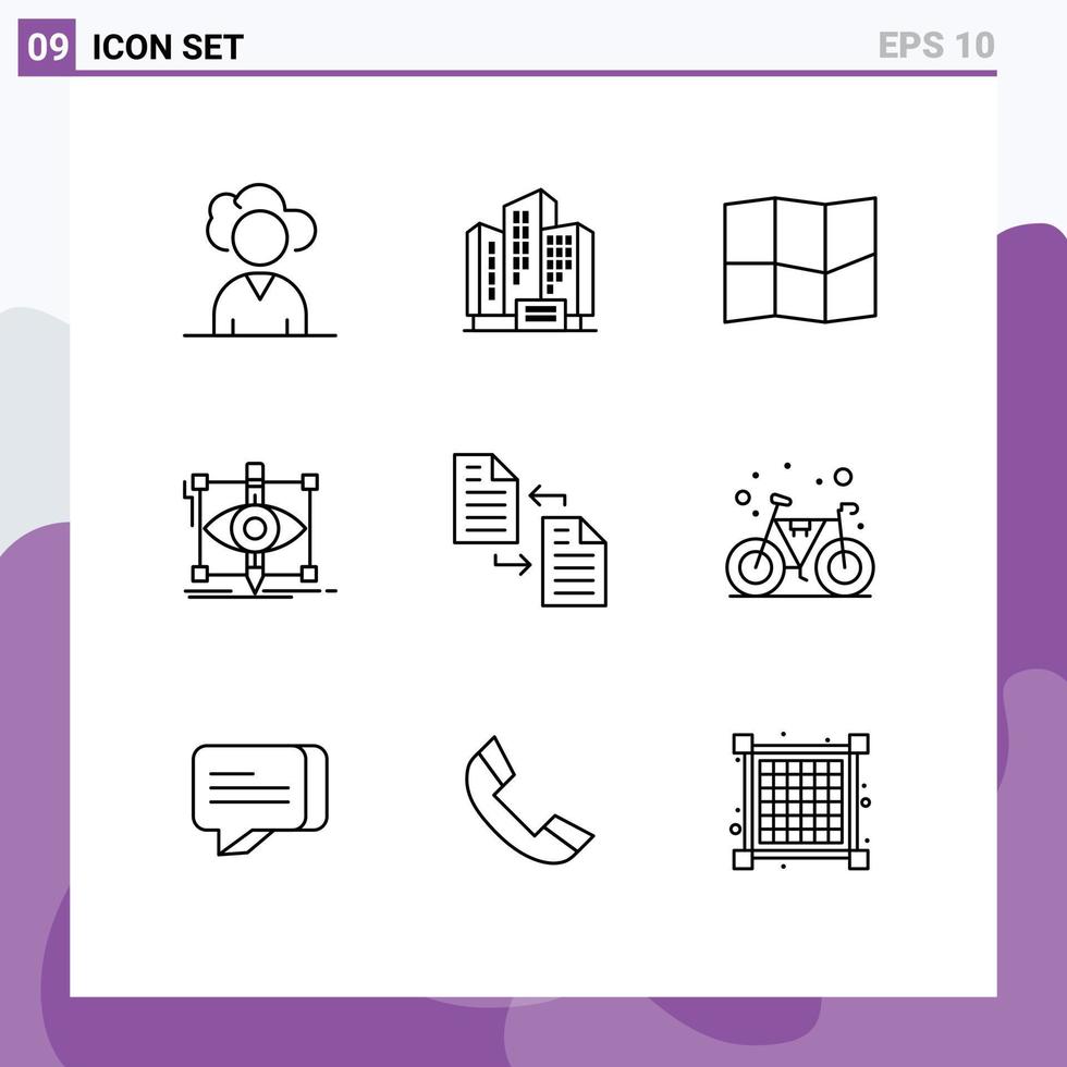 9 universell översikt tecken symboler av sida dokumentera Karta arkiv skiss redigerbar vektor design element