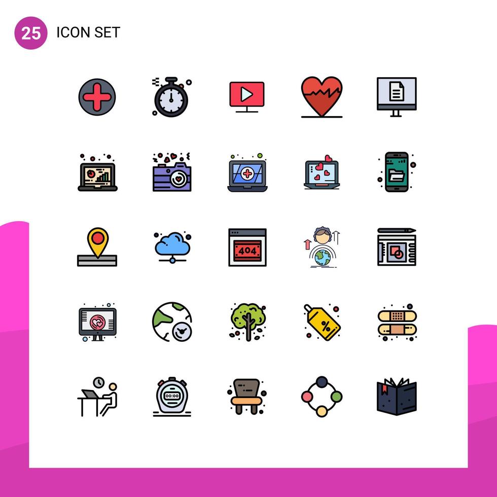 piktogram uppsättning av 25 enkel fylld linje platt färger av uppkopplad utbildning dator företag hjärta redigerbar vektor design element