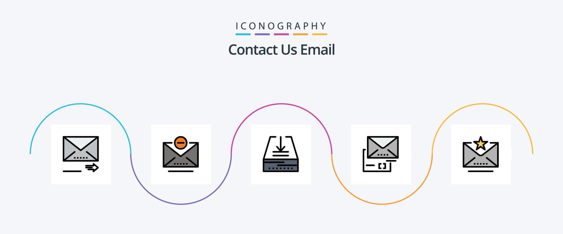 e-post linje fylld platt 5 ikon packa Inklusive märke. e-post. e-post. post. dokumentera vektor