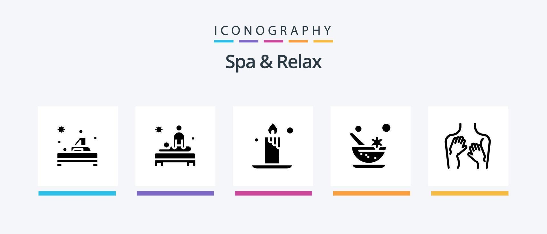 Spa und Relax Glyph 5 Icon Pack inklusive Kosmetik. Pflege . hell. Kerze. kreatives Symboldesign vektor