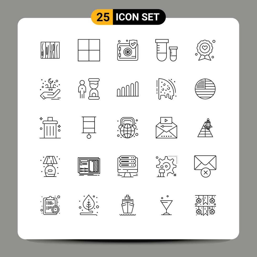 Aktienvektor-Icon-Pack mit 25 Zeilenzeichen und Symbolen für Papa-Weltraumversicherungs-Wissenschaftstrank editierbare Vektordesign-Elemente vektor