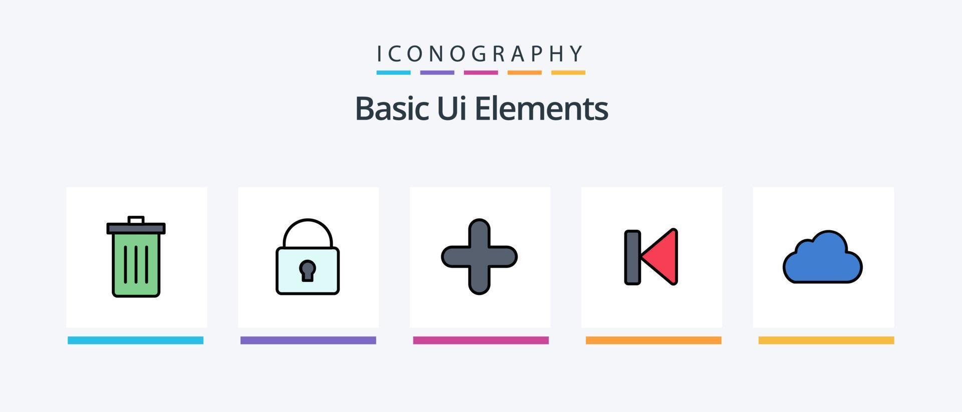 Grundlegende UI-Elemente Zeile gefüllt 5 Icon Pack inklusive Download. Pfeil. Zahn. Klang. Glocke. kreatives Symboldesign vektor