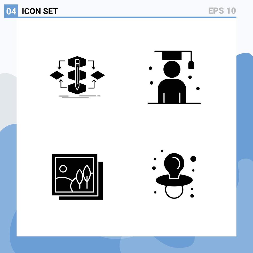 användare gränssnitt packa av 4 grundläggande fast glyfer av algoritm studerande modell examen Galleri redigerbar vektor design element