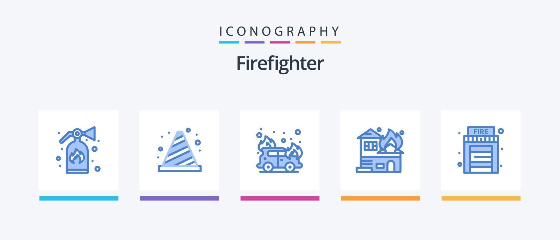 brandman blå 5 ikon packa Inklusive hus. brand. bil. hus. brinnande. kreativ ikoner design vektor