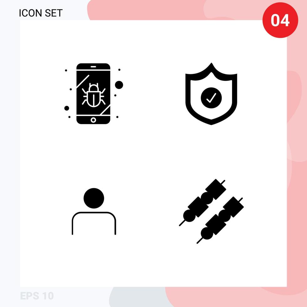 universelle Symbolsymbole Gruppe von 4 modernen soliden Glyphen von Fehlerprofil Spionageschild benutzerbearbeitbare Vektordesignelemente vektor