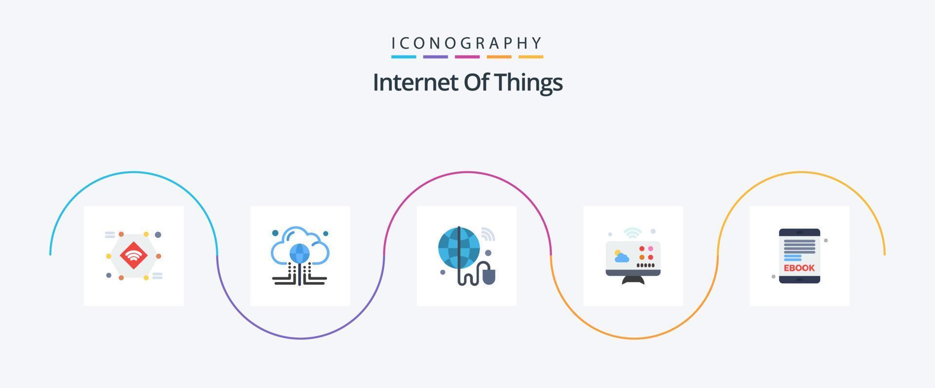 internet av saker platt 5 ikon packa Inklusive internet av saker. anslutningar. global. kommunikation. wiFi vektor