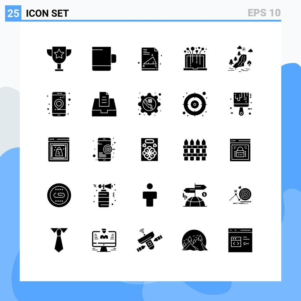 25 fast glyf begrepp för webbplatser mobil och appar app moln hårdvara smärta vattenfall redigerbar vektor design element