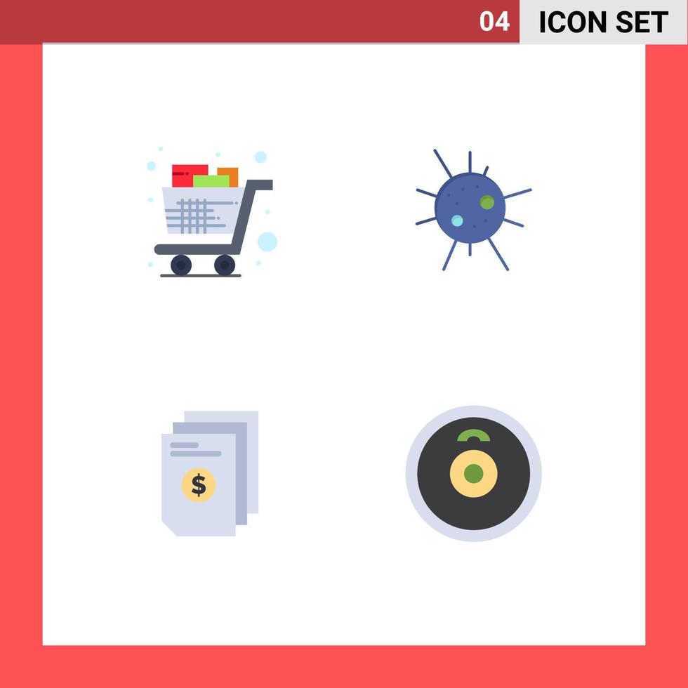 4 användare gränssnitt platt ikon packa av modern tecken och symboler av vagn fil handla sjukdom faktura redigerbar vektor design element