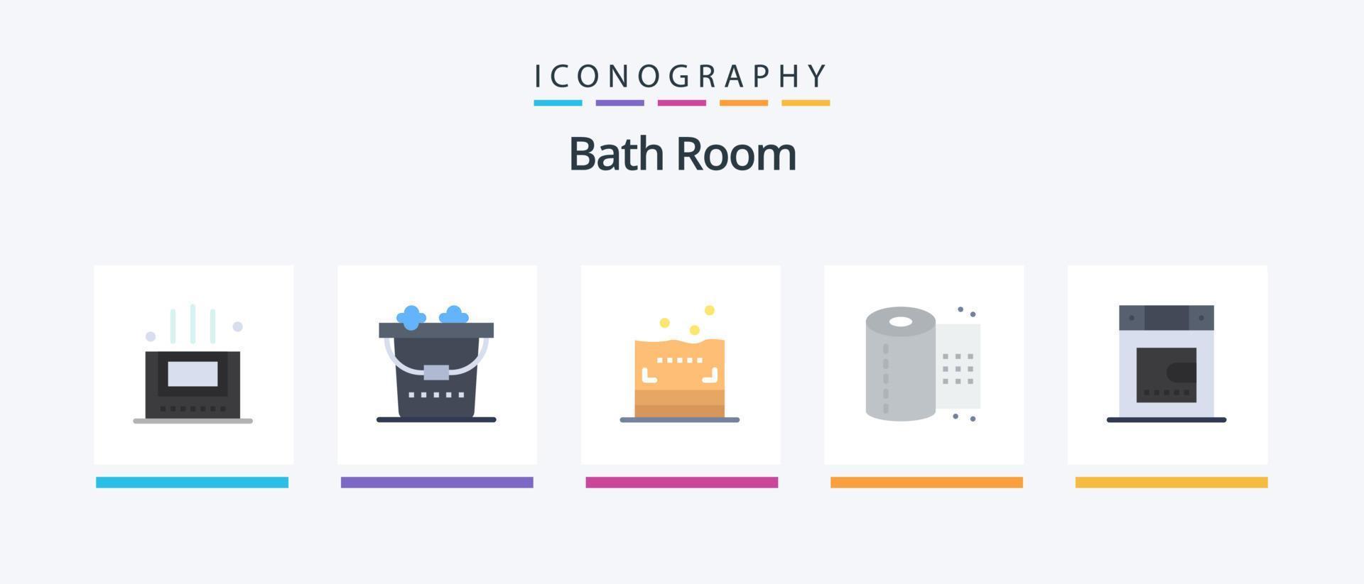 Badezimmer Wohnung 5 Icon Pack inklusive. Bad. Bad. Bad. Toilettenpapier. kreatives Symboldesign vektor