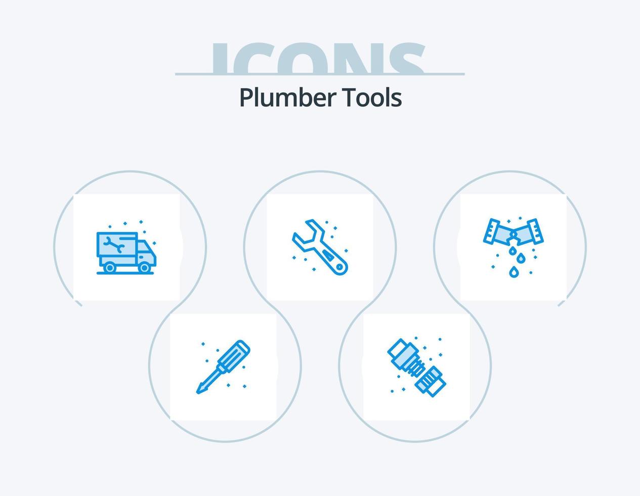 rörmokare blå ikon packa 5 ikon design. läcka. verktyg. bil. VVS. lastbil vektor