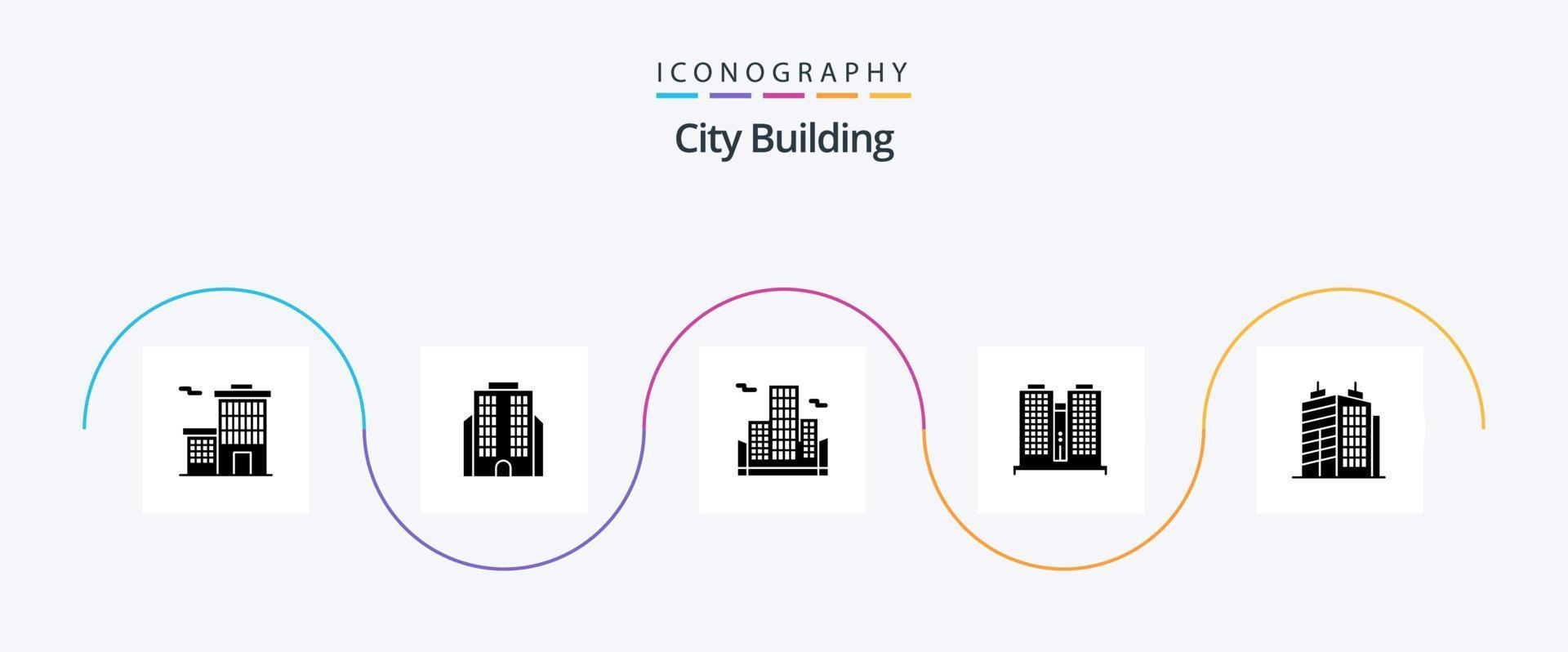 City Building Glyph 5 Icon Pack inklusive . Platz. real vektor