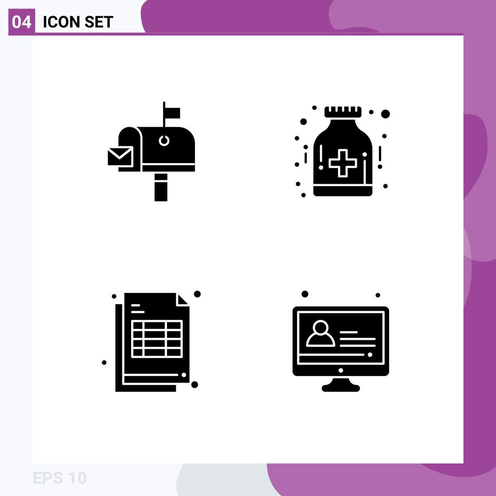 redigerbar vektor linje packa av 4 enkel fast glyfer av post cheaque postkontor hälsa mottagande redigerbar vektor design element