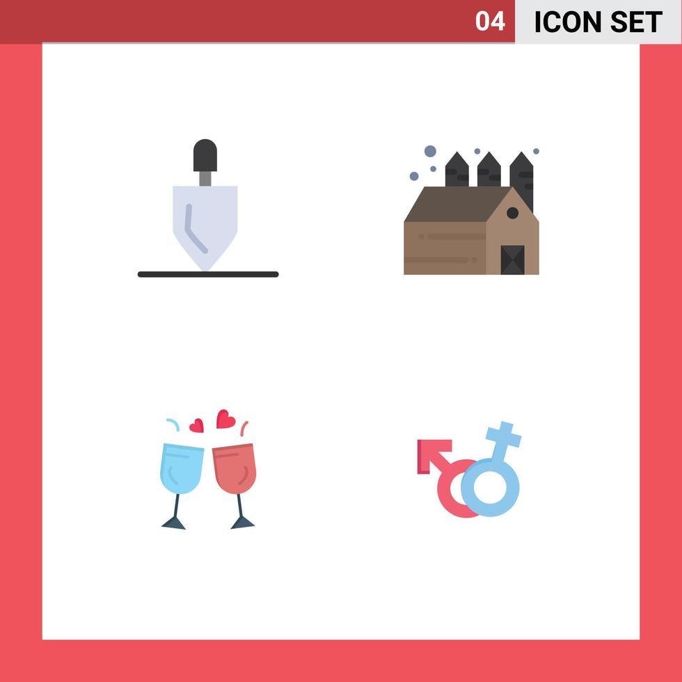 Stock Vector Icon Pack mit 4 Zeilenzeichen und Symbolen für Geräte, Getränkewerkzeuge, Lagerhaus, Geschlecht, editierbare Vektordesign-Elemente