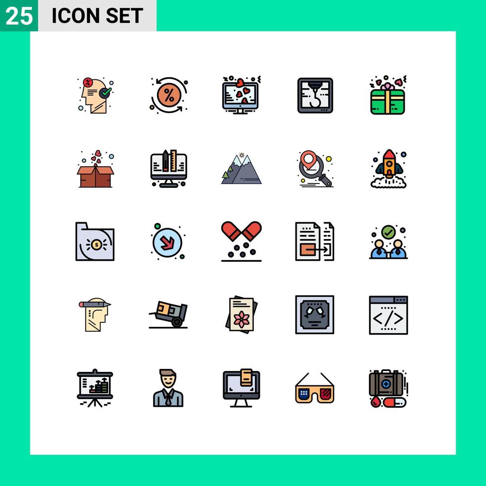 modern uppsättning av 25 fylld linje platt färger pictograph av kärlek has transaktion skrivare kärlek redigerbar vektor design element